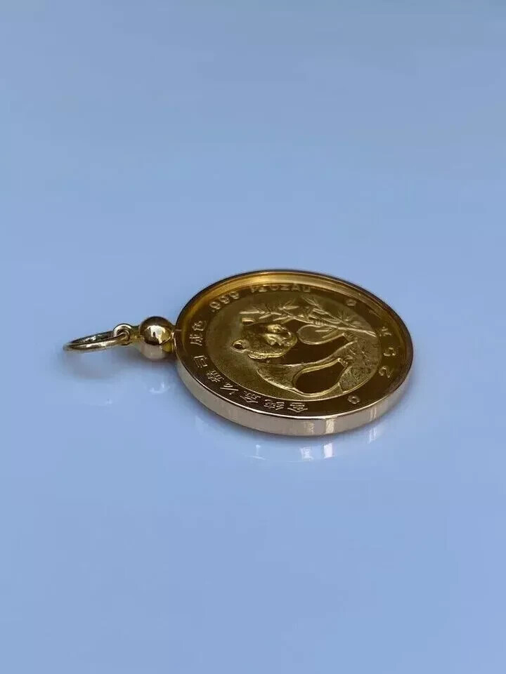 Coin Chines Panda Bear Charm Pendant 925 Silver 14k Yellow Gold Plated 18″ chain