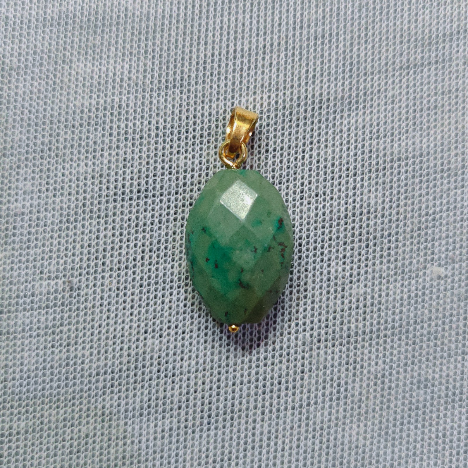 Natural Tibet Turquoise Oval Cut Beads Brass Pendant Handmade Gemstone Jewellery