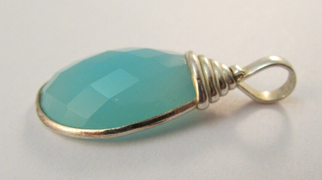 INDIA 925 Sterling Silver Blue Chalcedony Teardrop Pendant