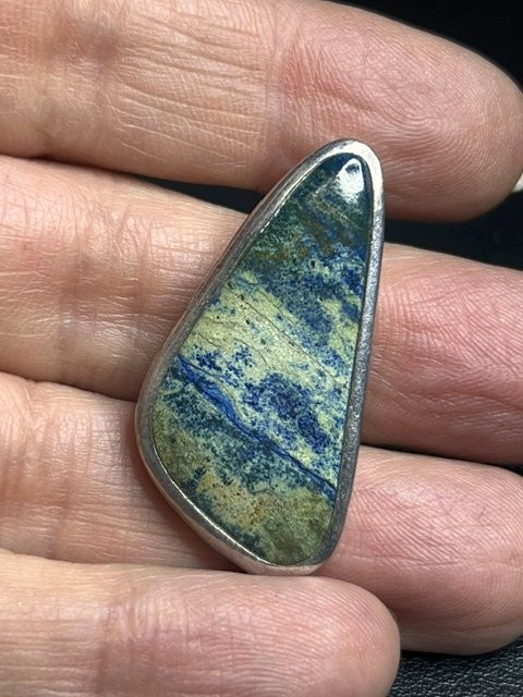 B5055 Sterling Silver Freeform Azurite 1.5″ Gemstone Artisan Pendant 6.7g