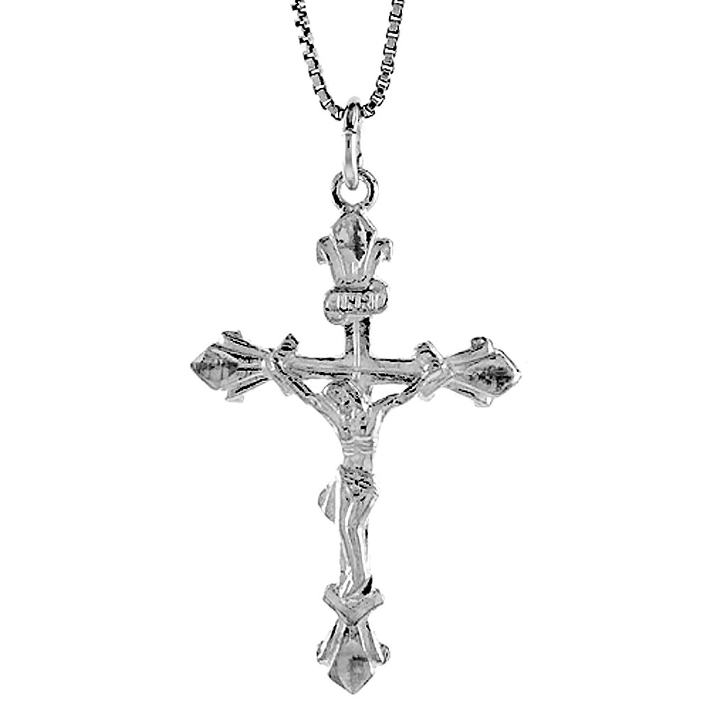 925 Sterling Silver Fleury Crucifix Cross Pendant 1 1/2 Inch (38mm) Tall