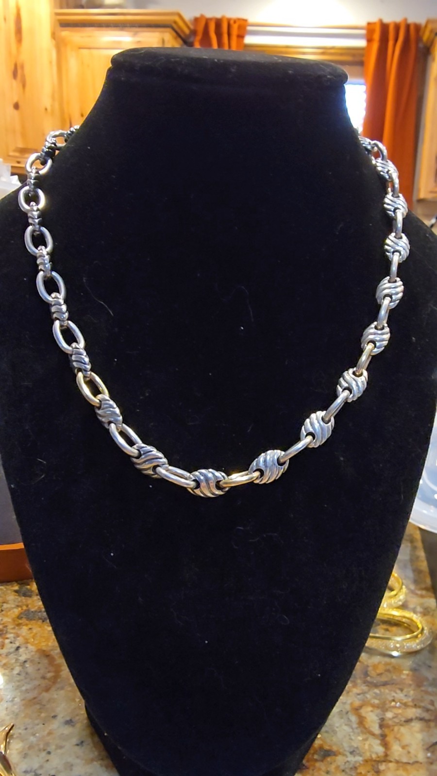 Stunning heavy designer sterling silver 18k gold loop chain necklace by Alisa