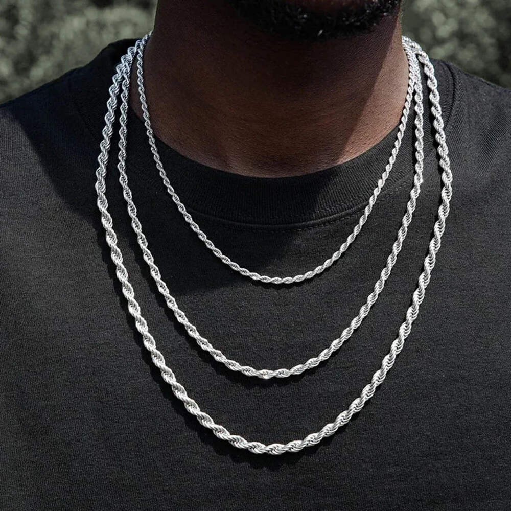 4mm Diamond Cut Solid 925 Sterling Silver Italian Rope Chain Men’s Necklace