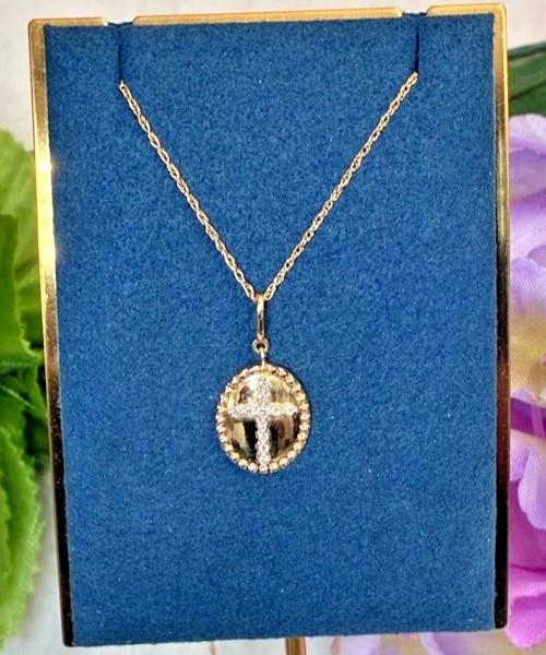 14K GOLD PLATING 925 STERLING SILVER 1/10 LAB GROWN DIAMOND CROSS PENDANT -18″