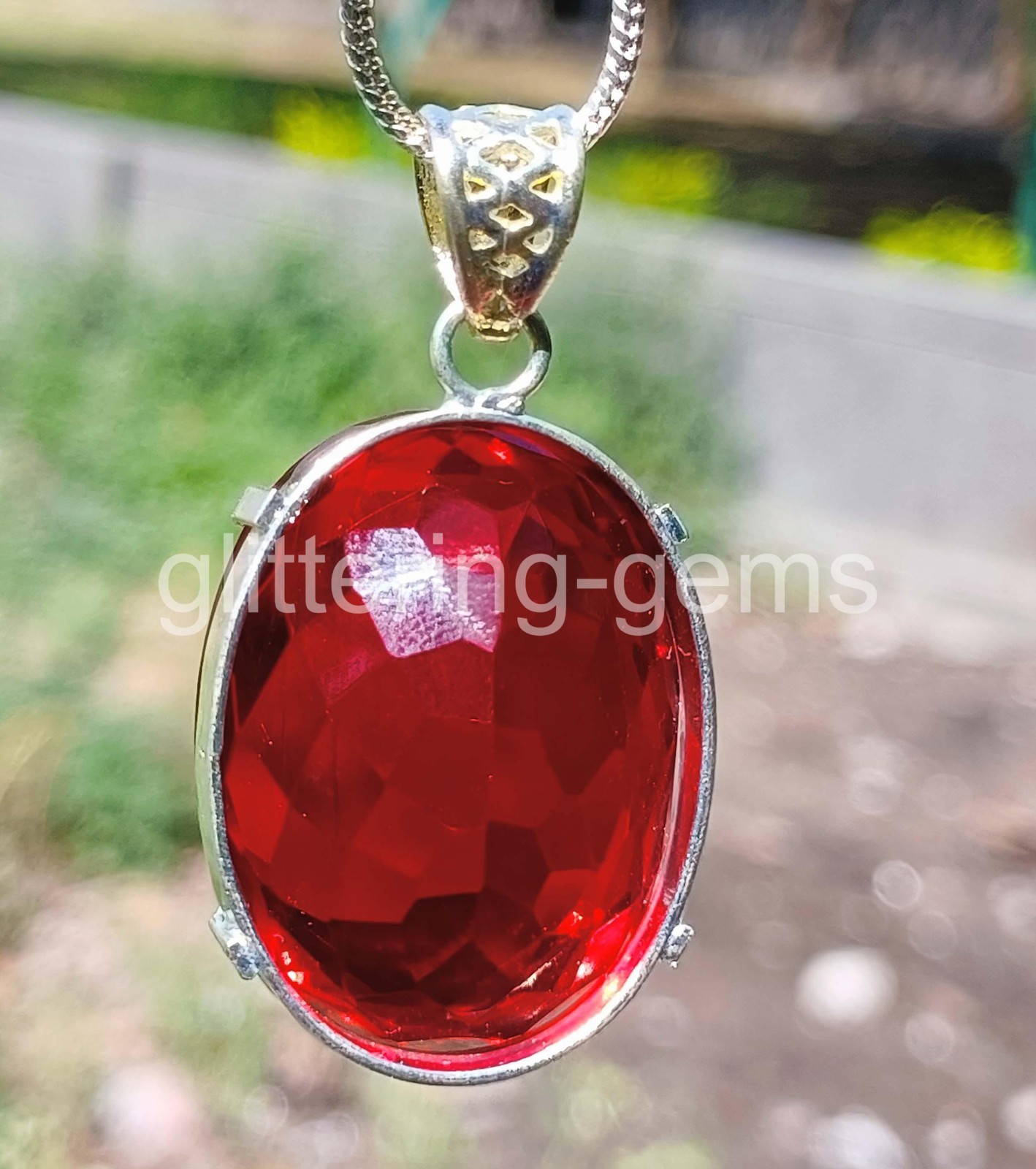 106.15 Ct Natural Red Ruby Pendant Oval Shape 925 Silver IGL Certified Gem 6AHQ
