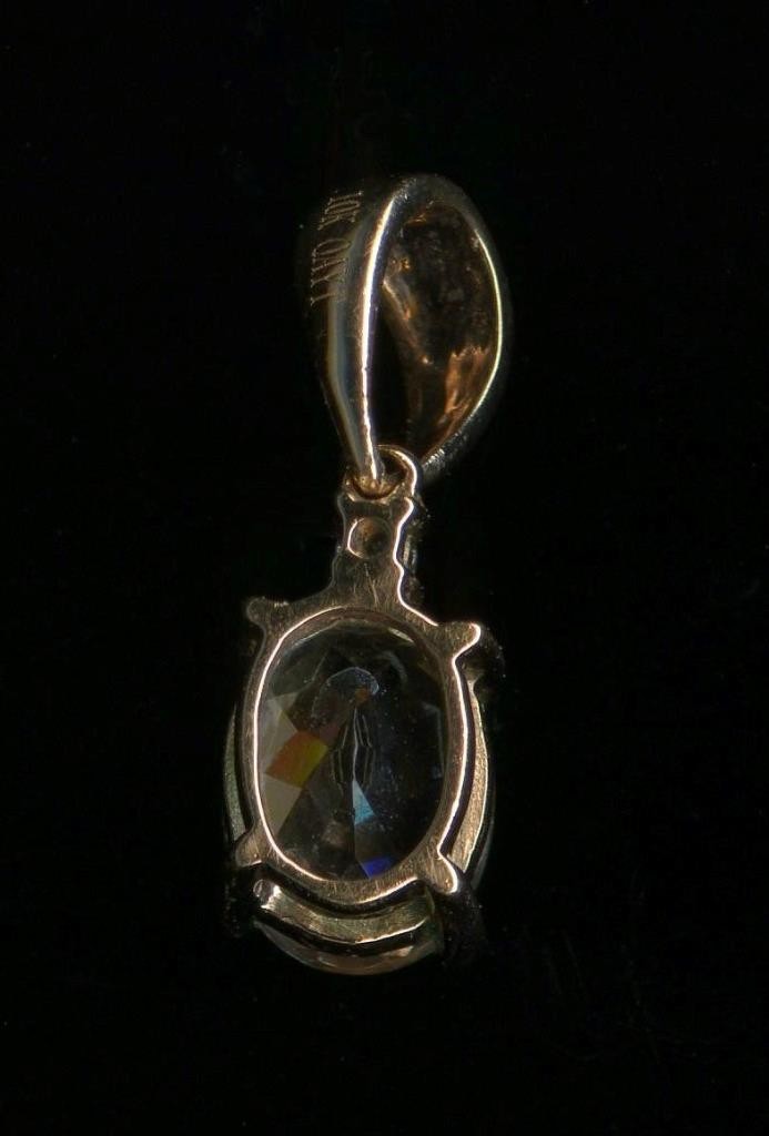 10K Fine Solid Rose Gold 8mm Oval Clear Quartz & Natural Diamond Pendant -CL