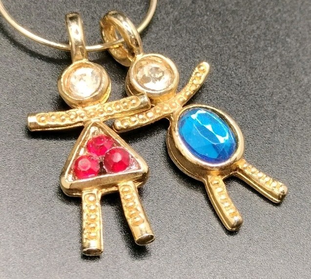 Birthstone Boy Girl Charm Pair Gold Tone Pendant Mother’s Day Mom Grandkids Kids