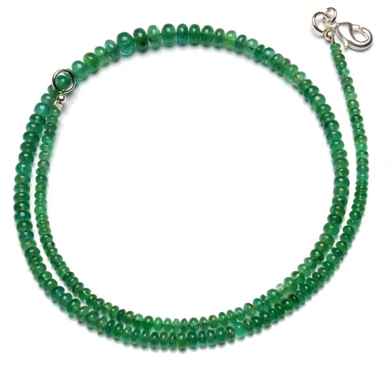 A+ Natural Russian Emerald Smooth Rondelle Gemstone 4-6mm Bead Necklace 18″ Gift