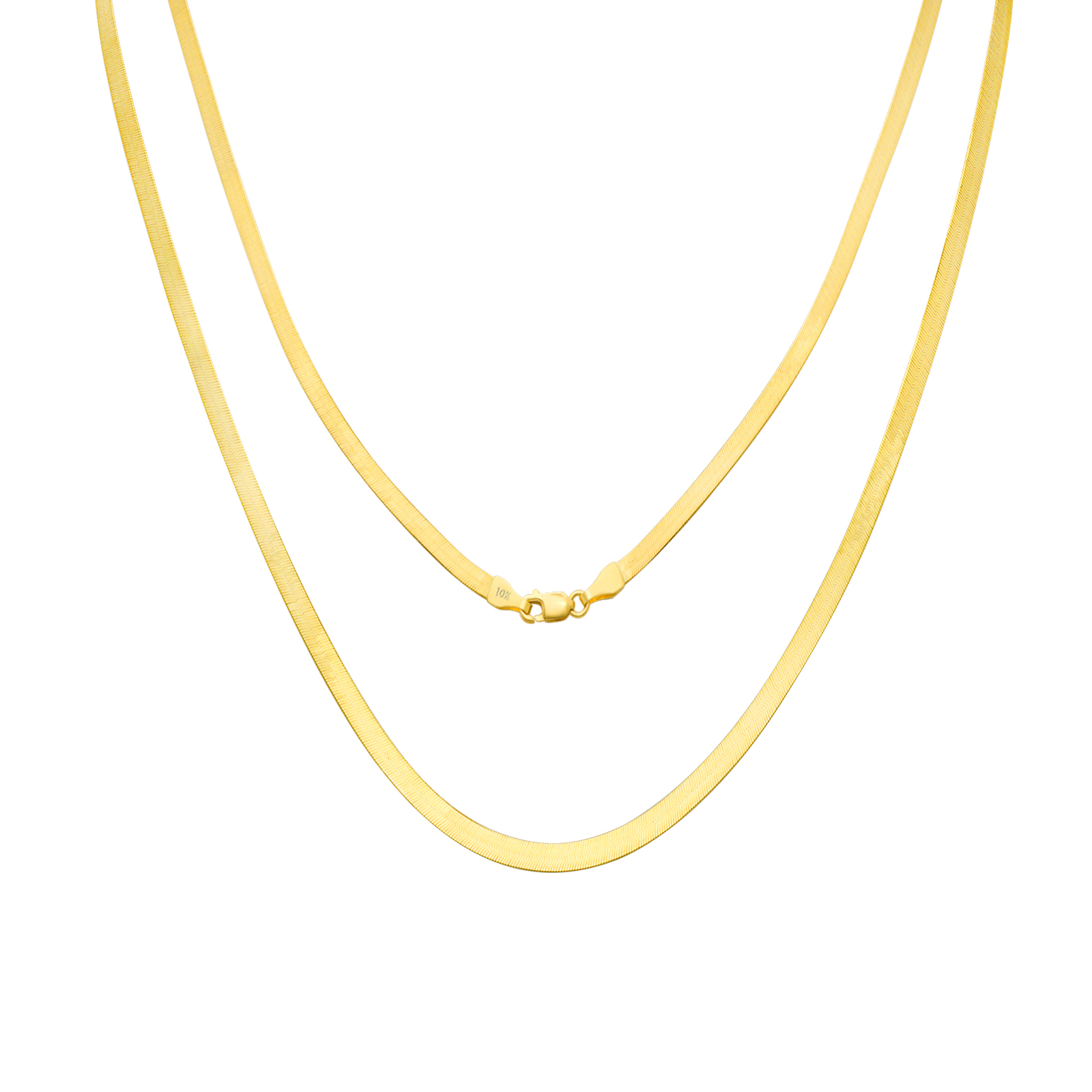 10K Yellow Gold Solid 3mm High Polish Herringbone Chain Womens Necklace 16″- 24″