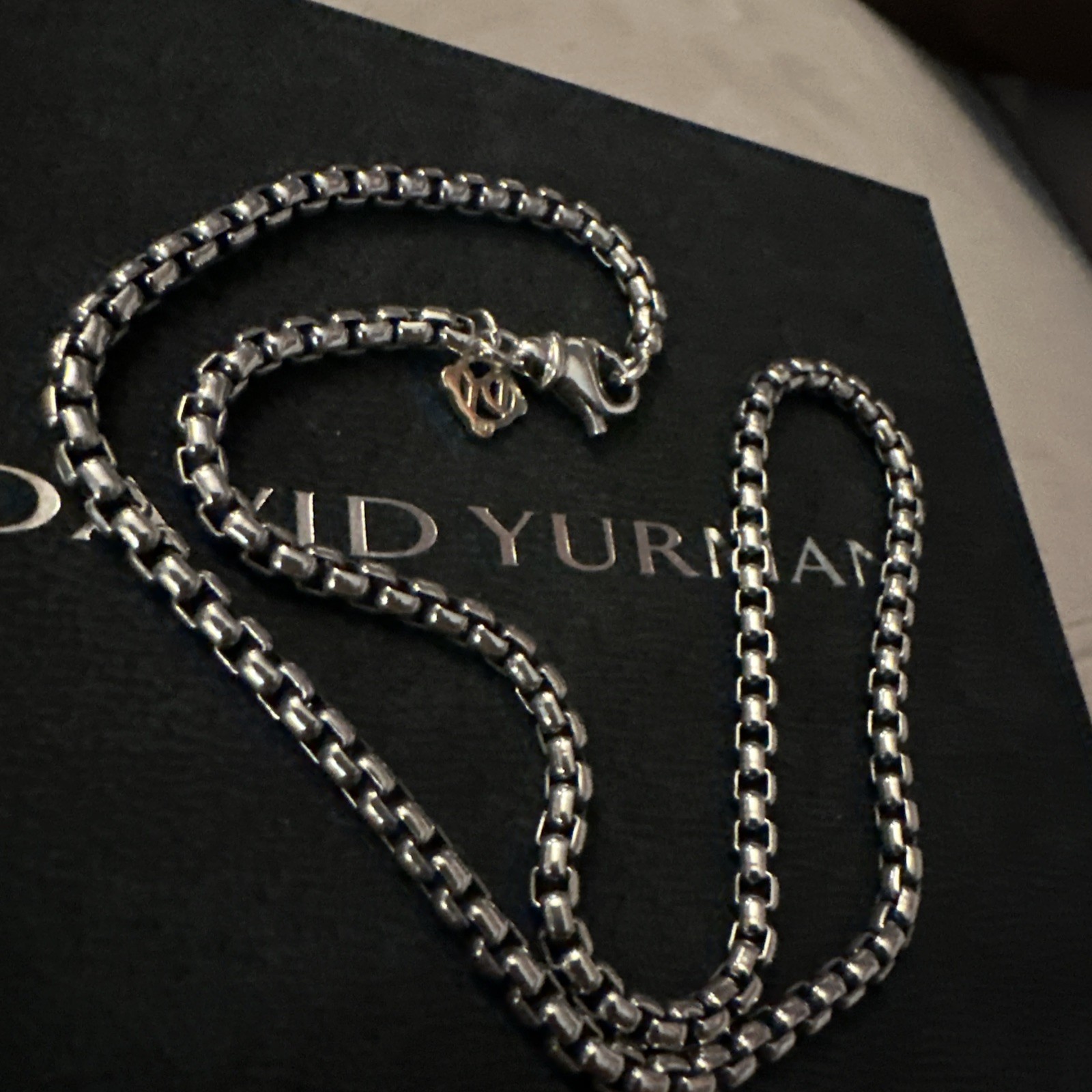 Authentic D.Yurman Sterling Silver 3.6mm Box Chain 16″ In Neck. w/ 14k Gold Tag