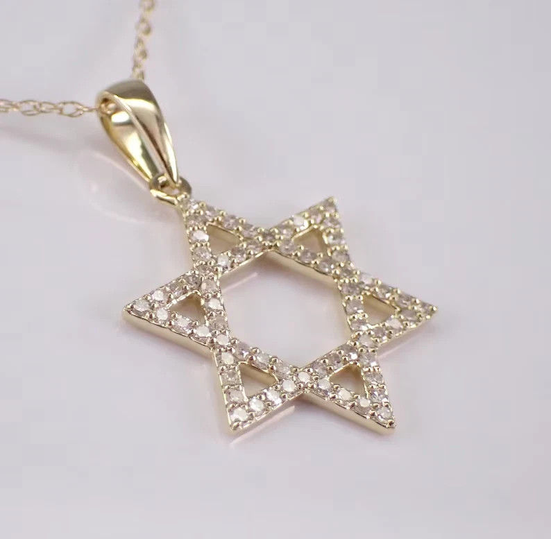 2 Ct Round Real Moissanite Star Of David Pendant 14K Yellow Gold Plated Silver