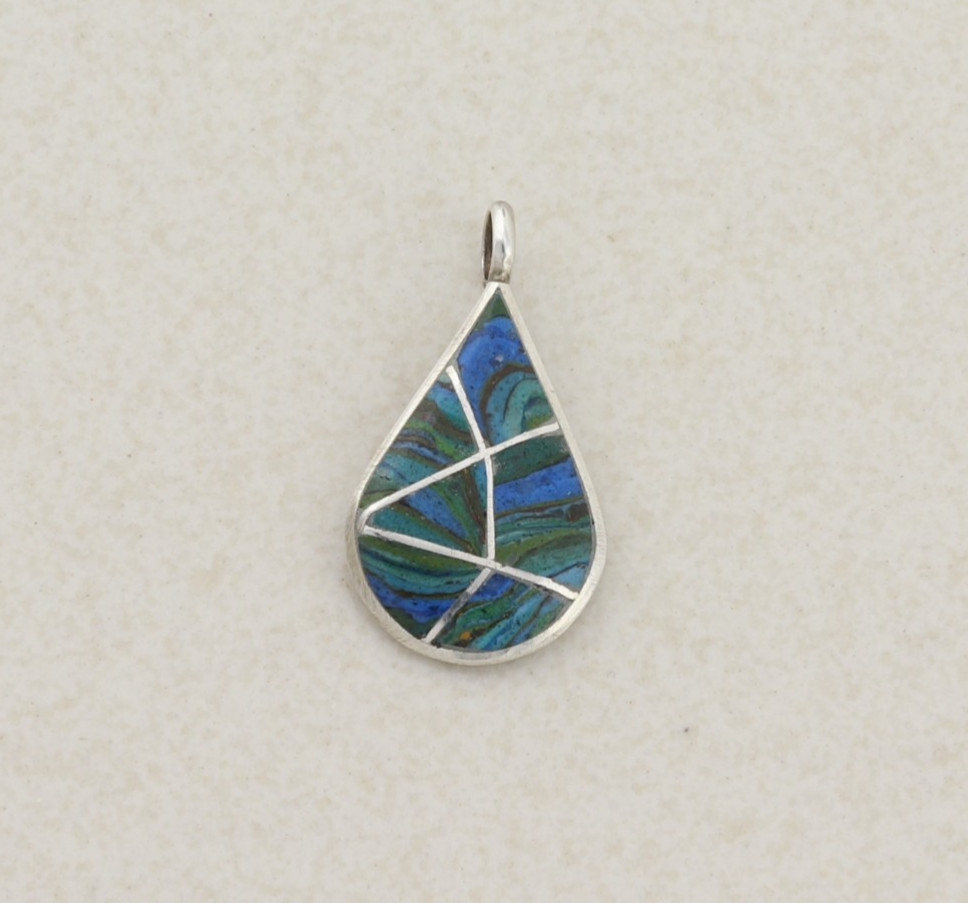 Pendant Only Sterling Silver Azurite Malachite Pendant 1″ x 1/2″ inch