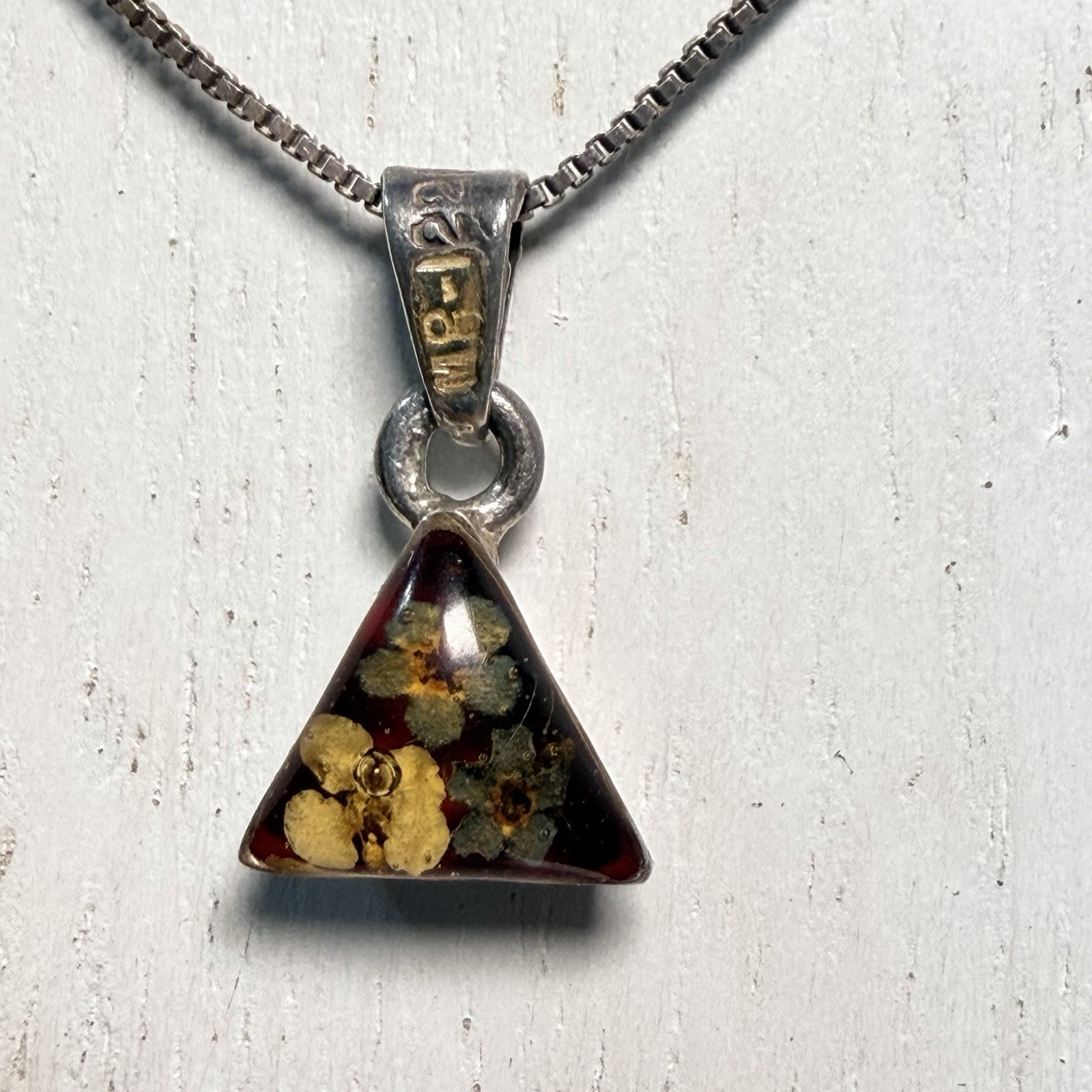 Sterling Silver, Resin Encased Dried Flowers Square Pendant Necklace