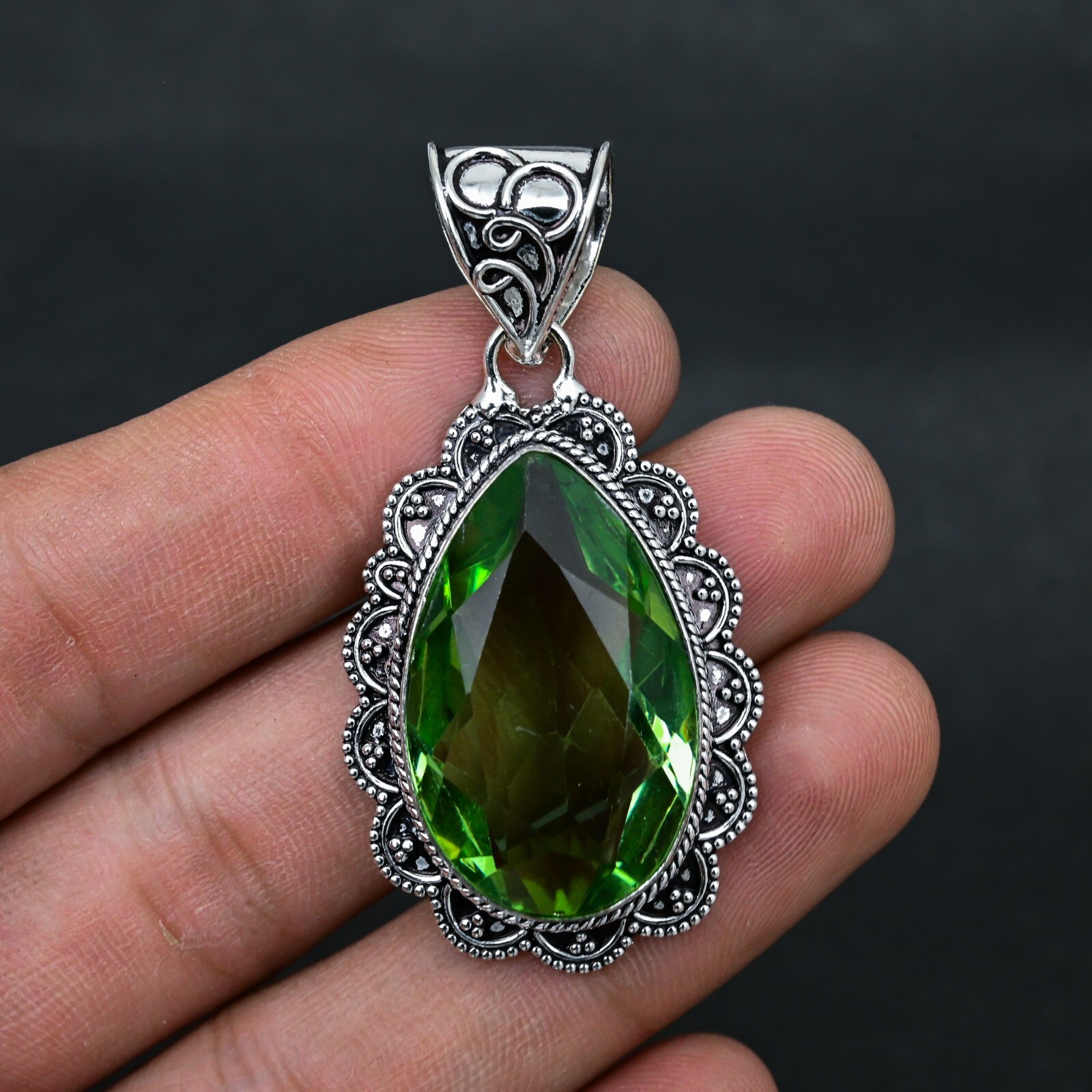 Green Peridot Gemstone 925 Sterling Silver Pendant Handmade Fine Jewelry Gift