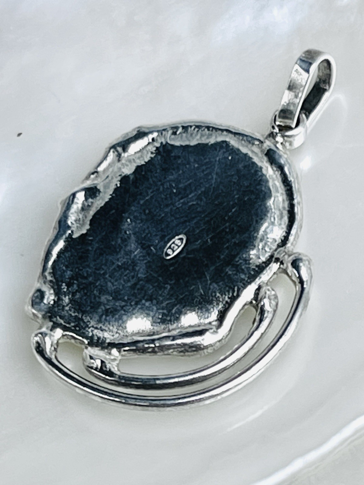 Roman Glass Sterling Silver Pendant Asymmetrical Look