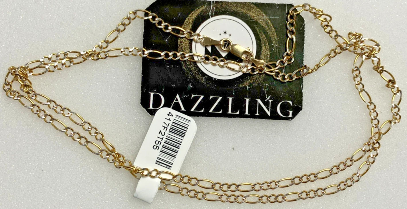 10kt Real Gold Solid Figaro Two-Tone Chain 5.5grams 2.7mm 24inches MCS Brand NWT