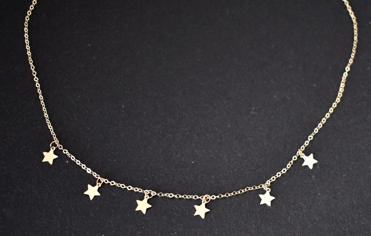 🆕14K YELLOW GOLD 6-STAR CHARM STATION Necklace 18 inches Italy