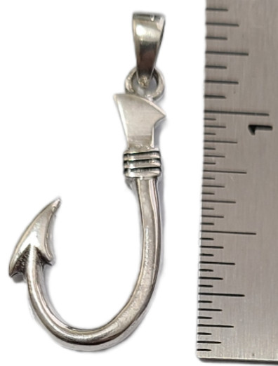 Fish Hook Pendant 925 Sterling Silver 1 3/8 inch Long New # 12