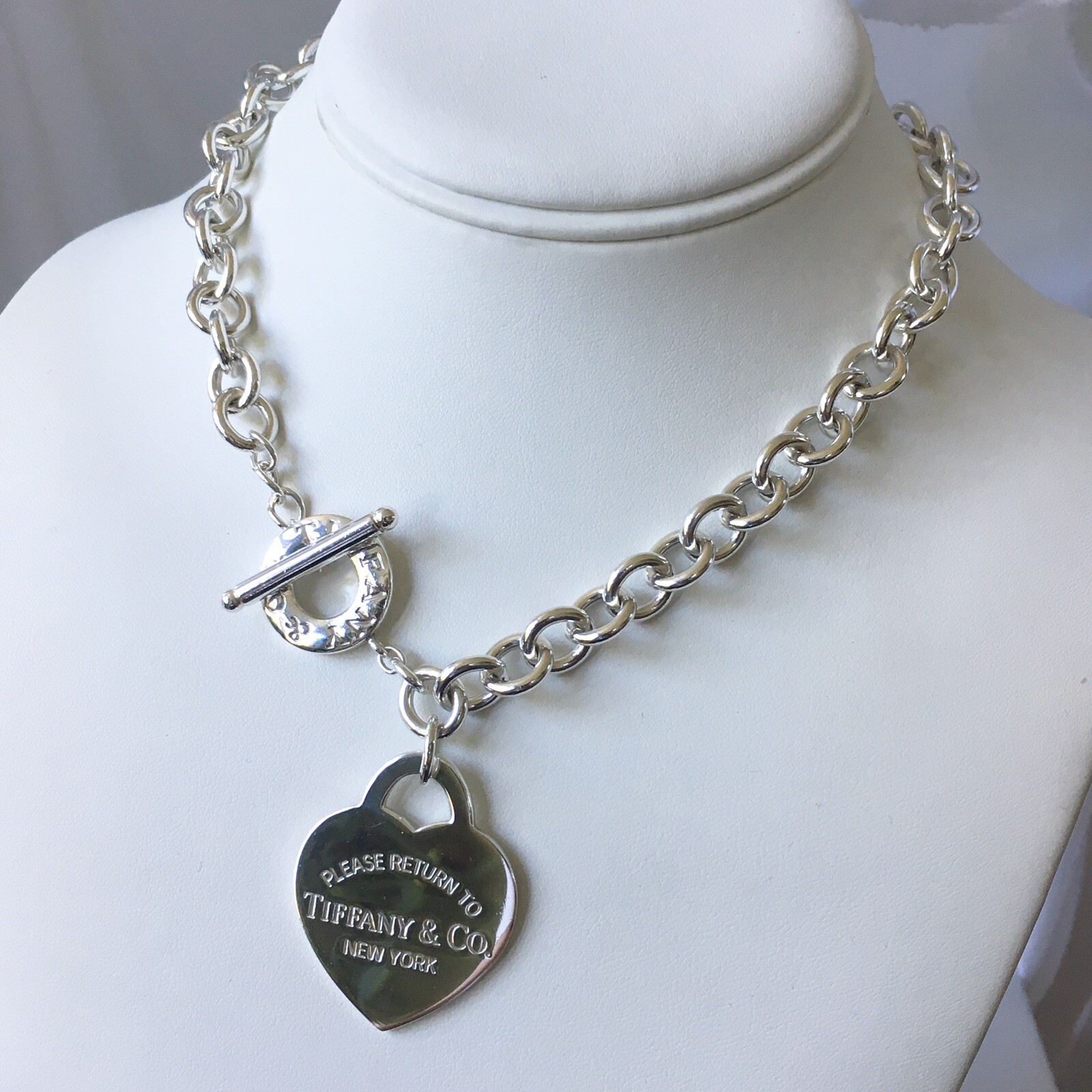 18″ RARE Return to Tiffany & Co Extra Large Jumbo Heart Tag Toggle Necklace