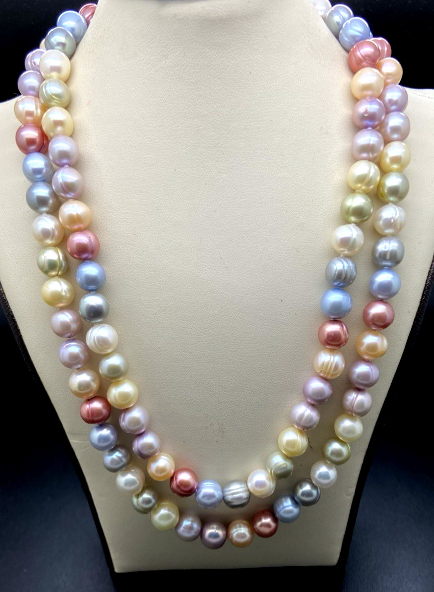 HONORA STERLING SILVER GELATO MULTI COLOR PEARL 36′” NECKLACE NEW IN POUCH