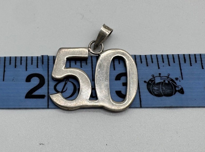 Number 50 50th Birthday Anniversary 925 Solid Sterling Silver Charm Pendant