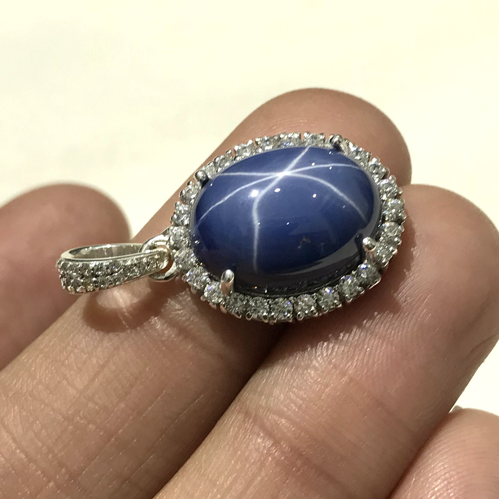 Royal Blue Star Sapphire Gemstone 16x12mm 925 Solid Sterling Silver Pendant Gift