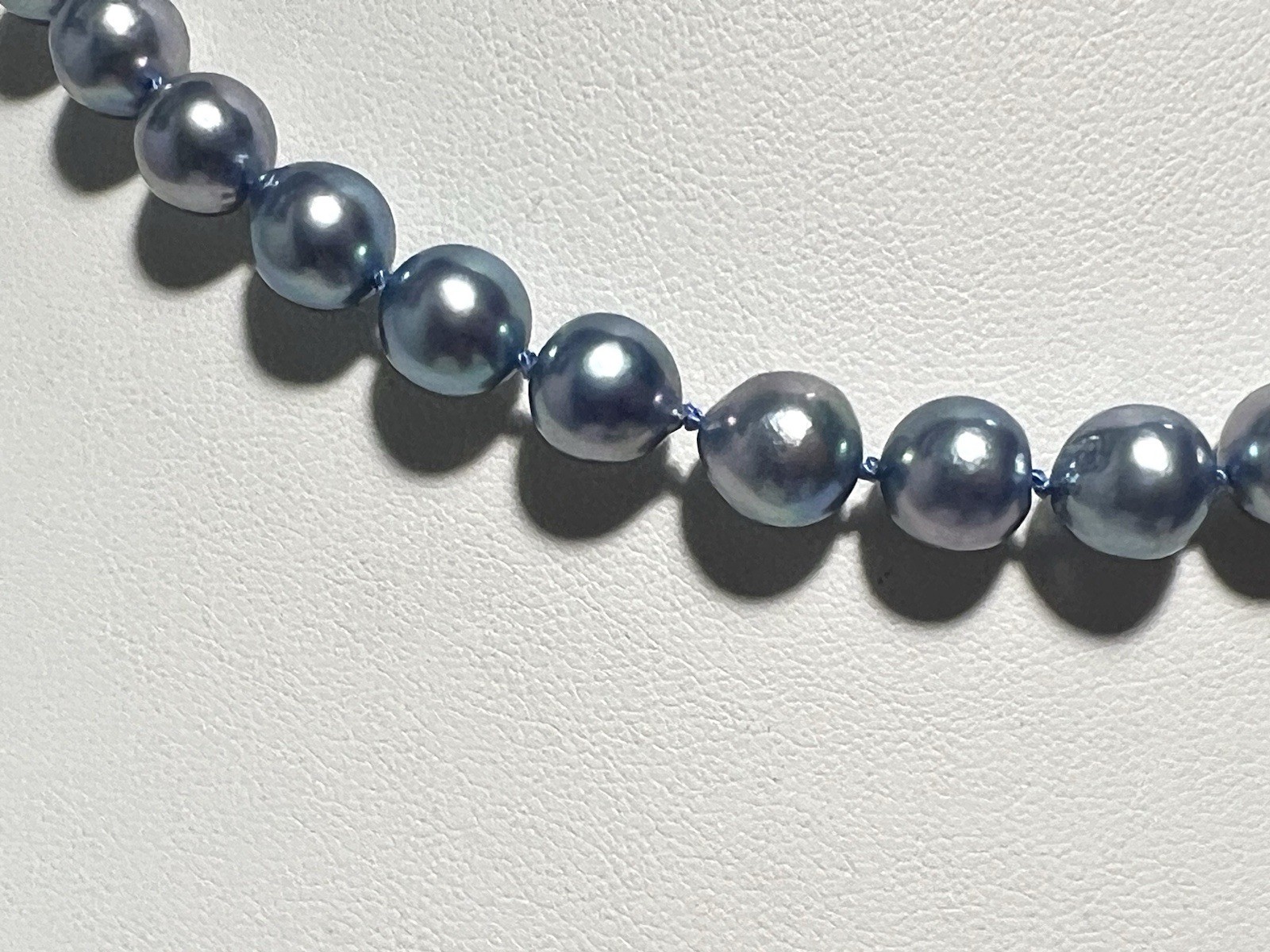 Japanese Blue Saltwater Akoya Pearl 15.25” Necklace 7.4-7.9mm St Silver Clasp