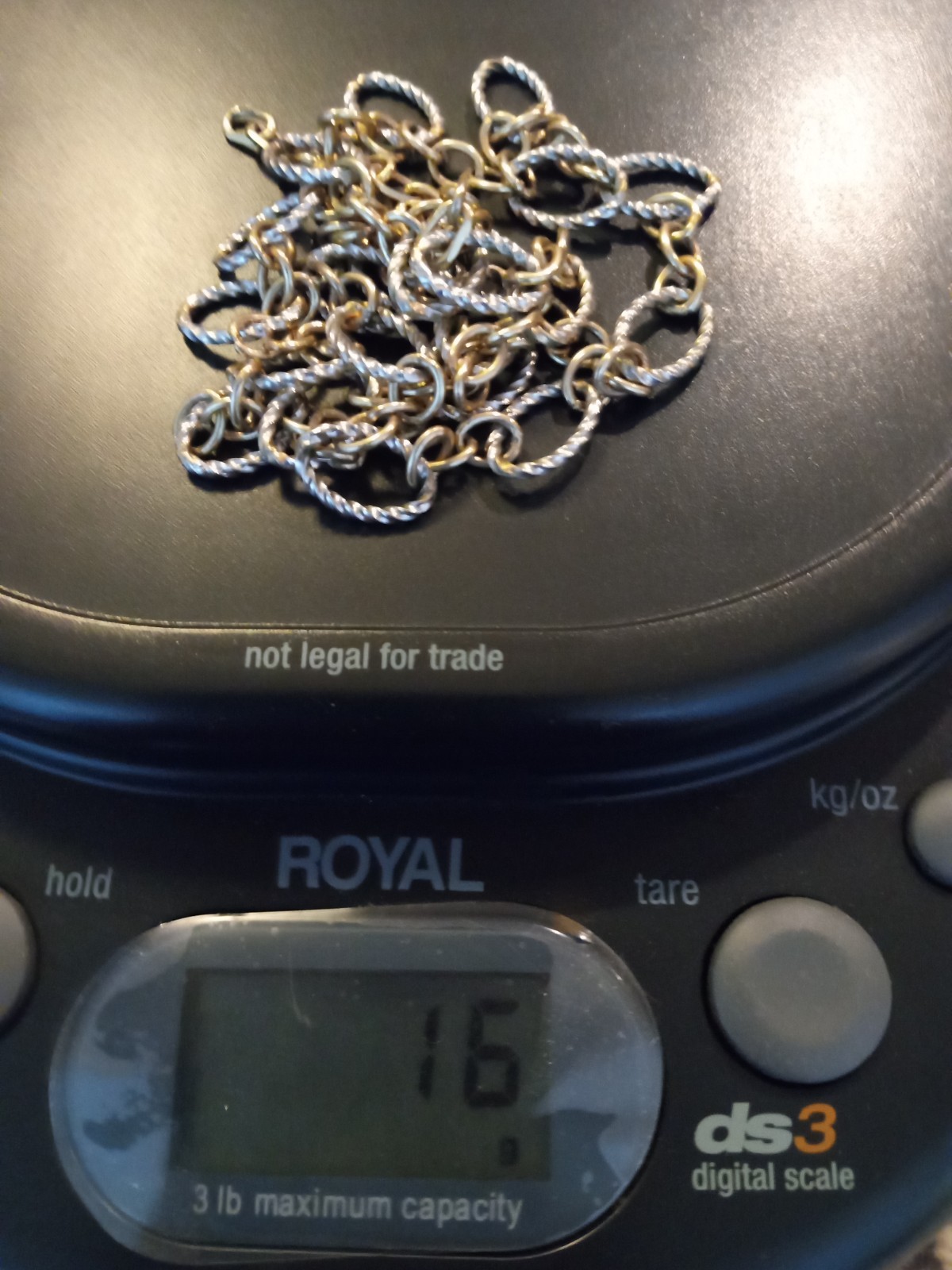 gold and silver Link Necklace Marked 681 And 925 22″