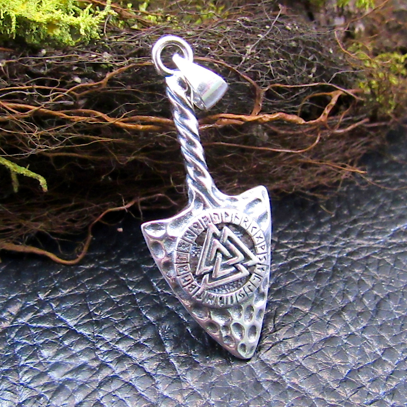 Solid 925 Sterling Silver Viking Valknut Thor Hammer Pendant Norse Rune Jewelry