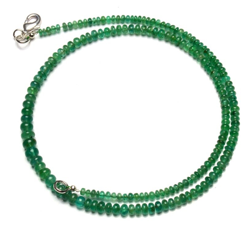 A+ Natural Russian Emerald Smooth Rondelle Gemstone 4-6mm Bead Necklace 18″ Gift