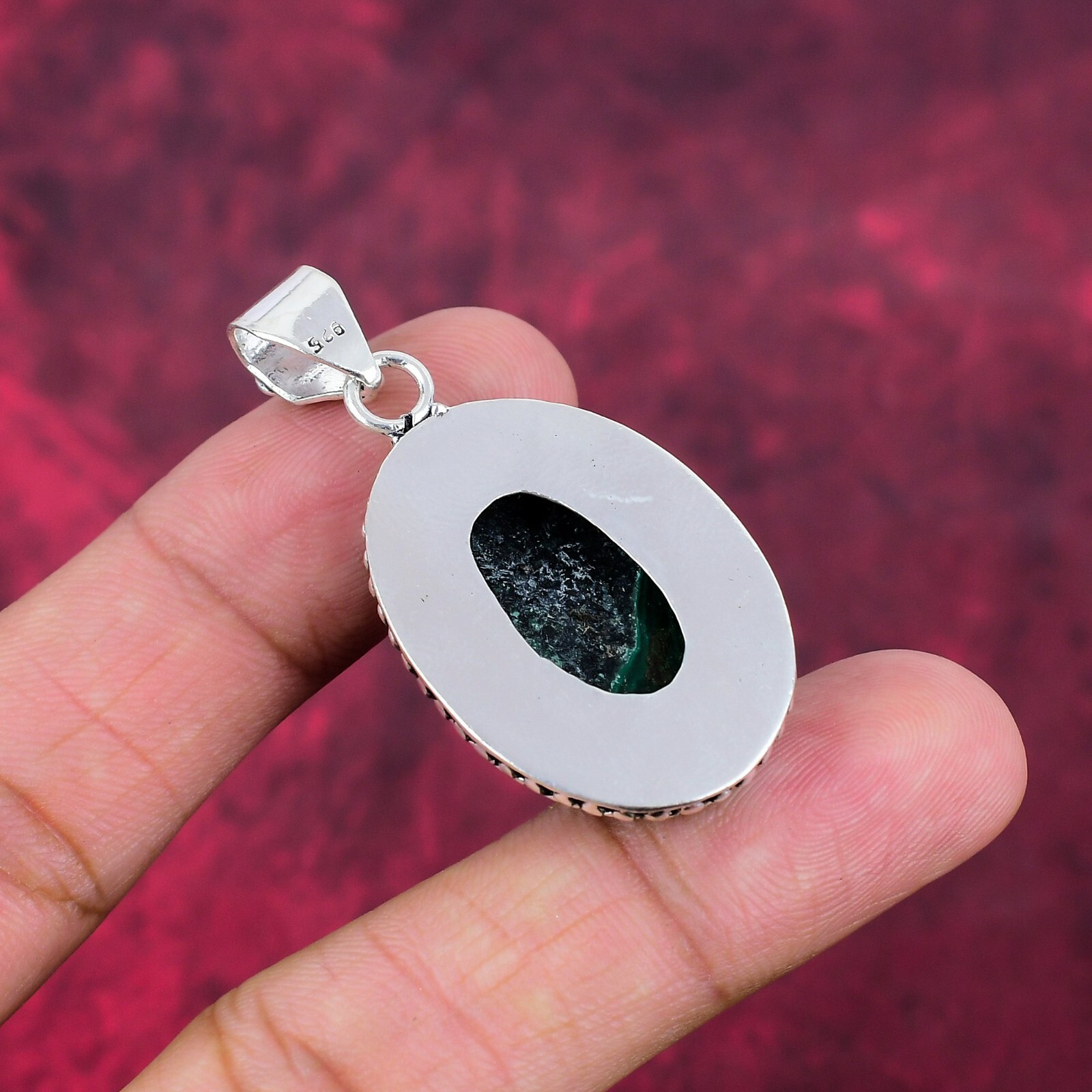 Beautiful Malachite Gemstone Handmade 925 Sterling Silver Pendant Jewelry