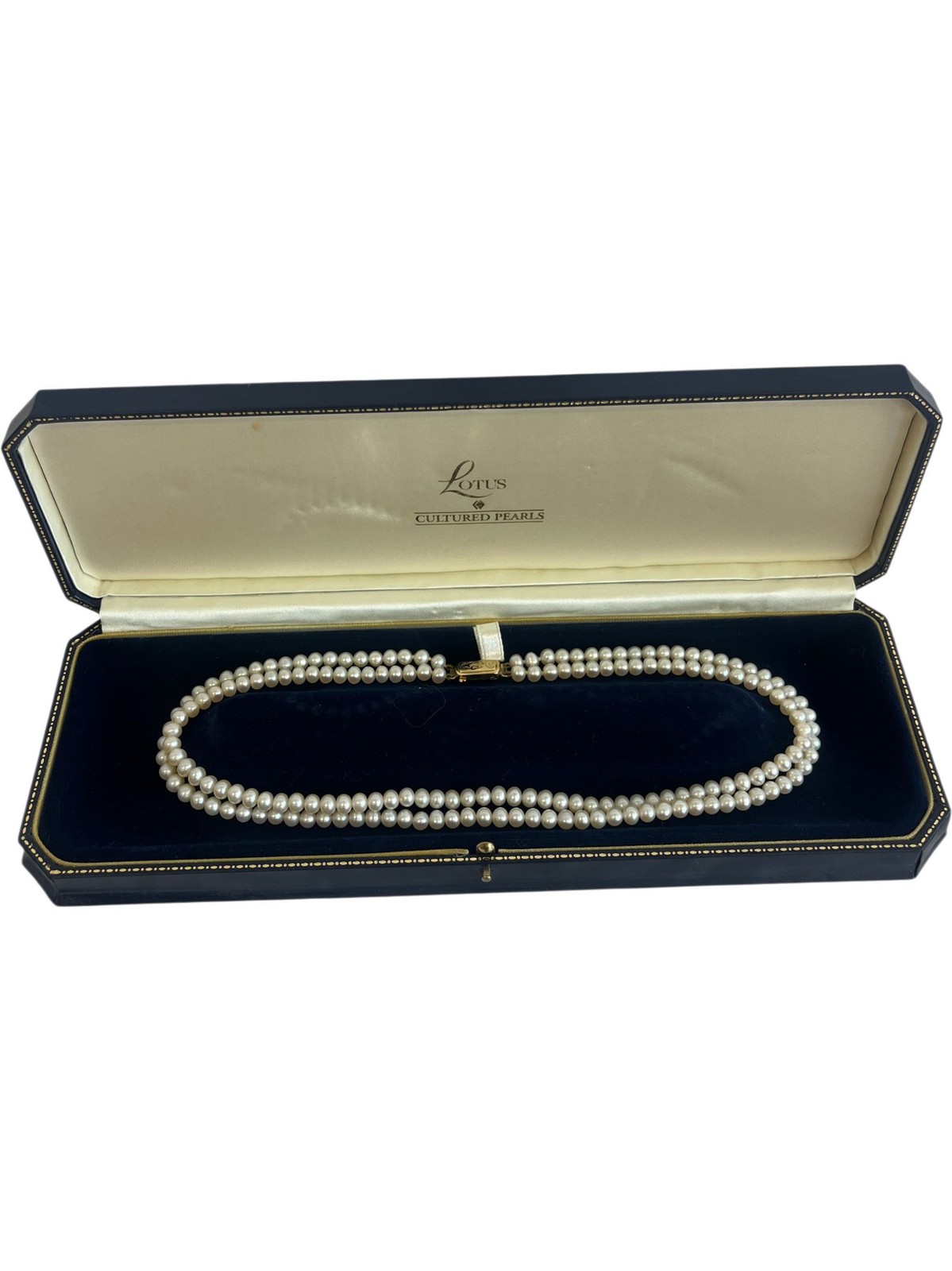 Vintage Lotus 9ct Gold Cultured Pearls Double Strand Necklace with Box