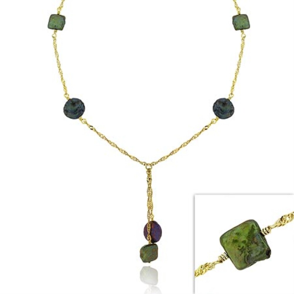 18K Gold over Sterling Silver Freshwater Cultured Coin Pearl Lariat Necklace