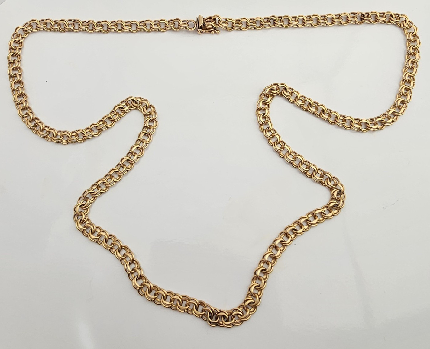 14K Gold DOUBLE CURB LINK CHAIN NECKLACE 29.75″ Vintage 45 Grams