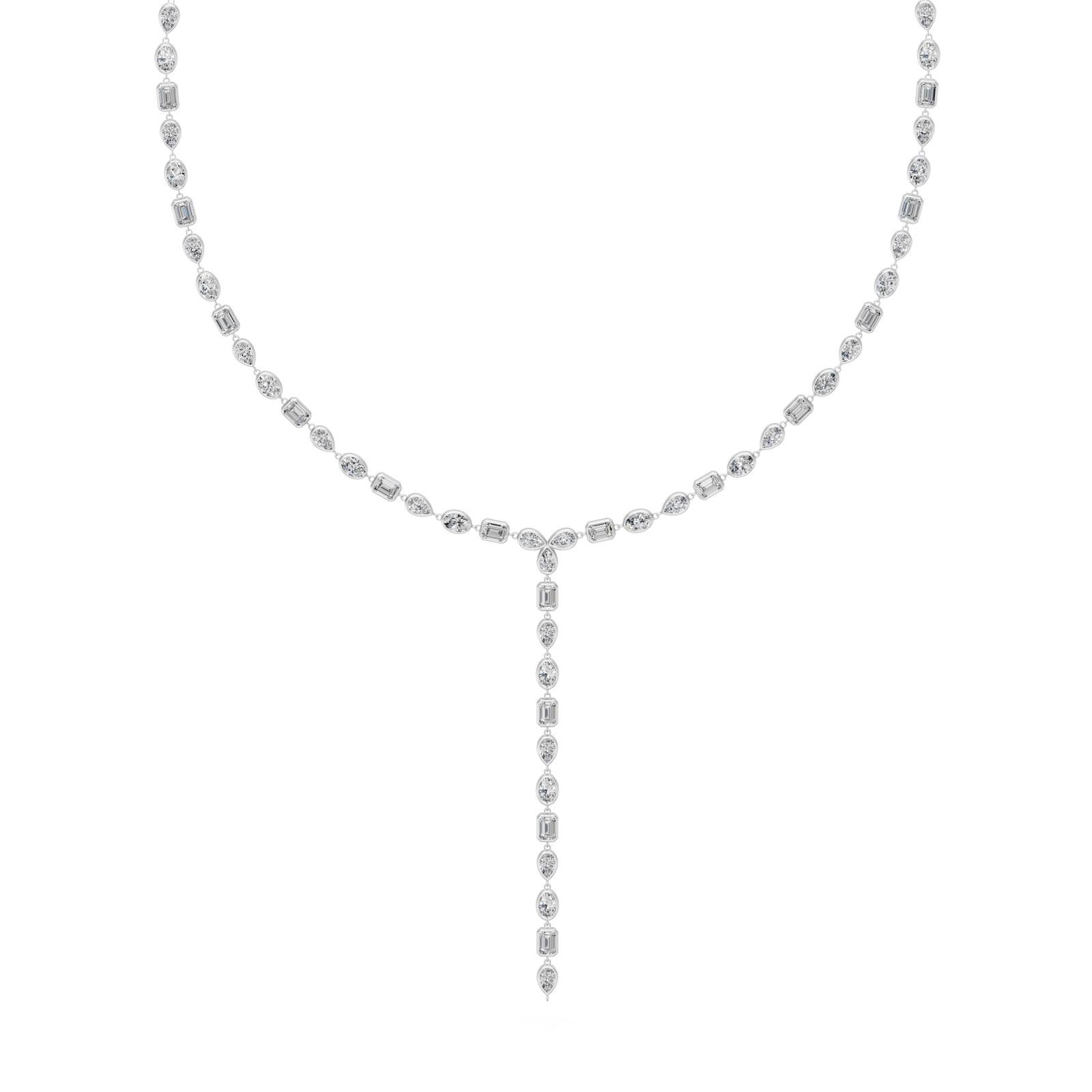 8.5 Ct Pear Oval Emerald Cut Diamond Lariat Necklace VS1 D-F White Gold 14k