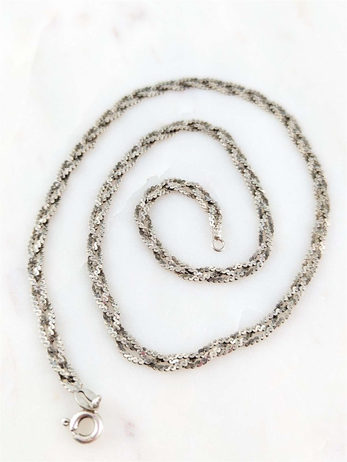 Vintage Solid Sterling Woven Braided Serpentine Flat Wave Chain Necklace 6 Grams