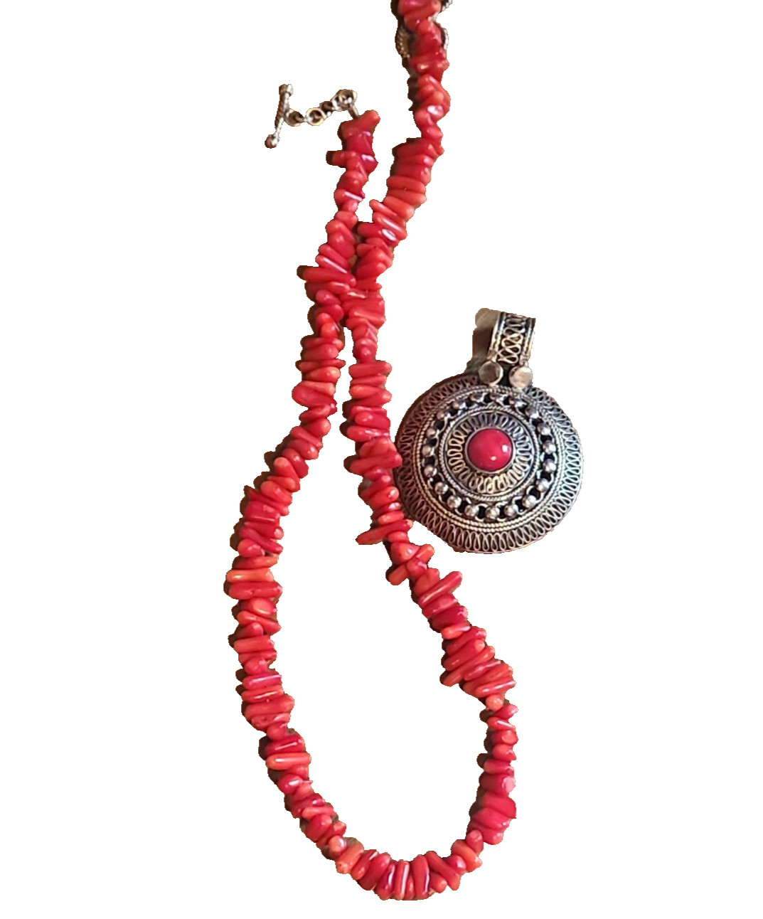 Sterling Silver Artisan Red Sea Coral Branch Necklace with Slide Pendant QVC