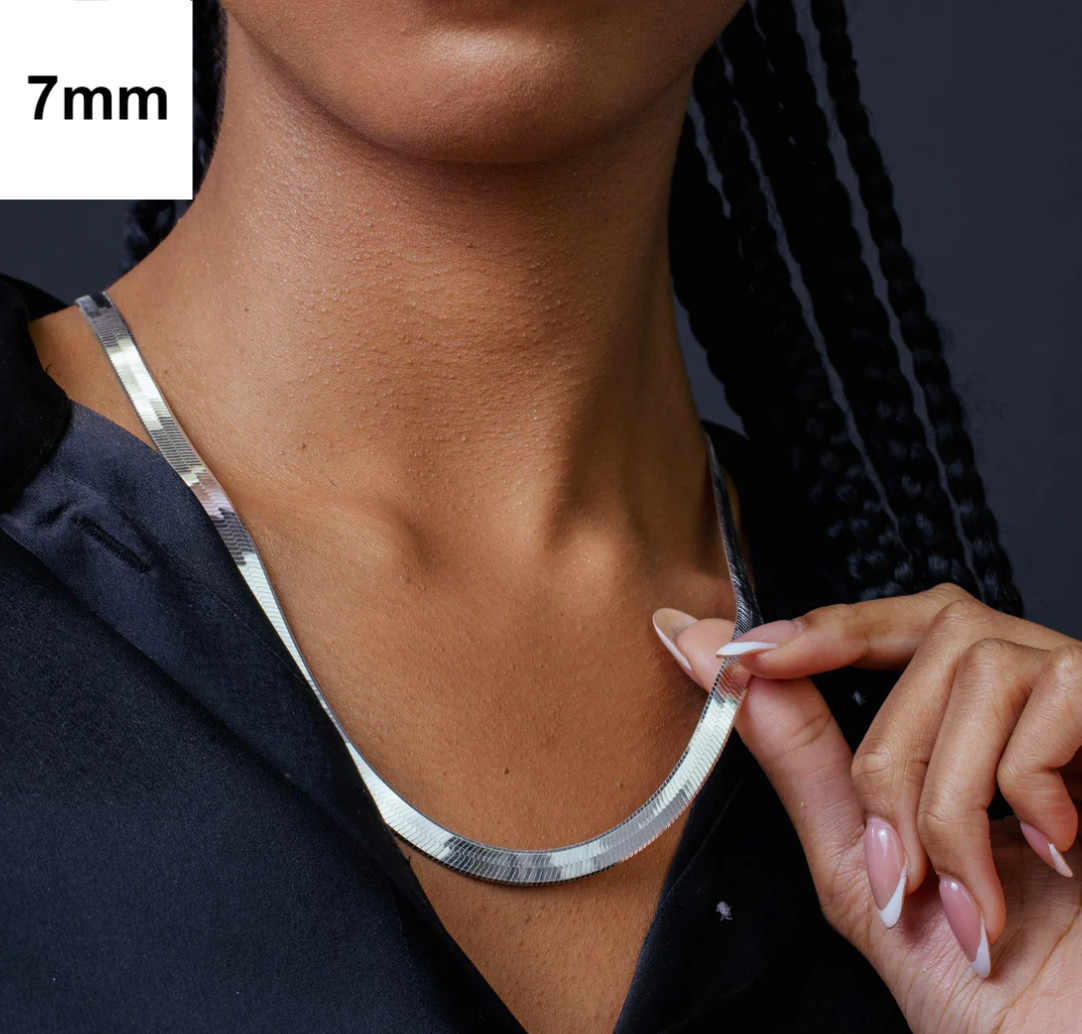 Italian Solid Sterling Silver Herringbone Chain Necklace 925 Silver Chain UNISEX