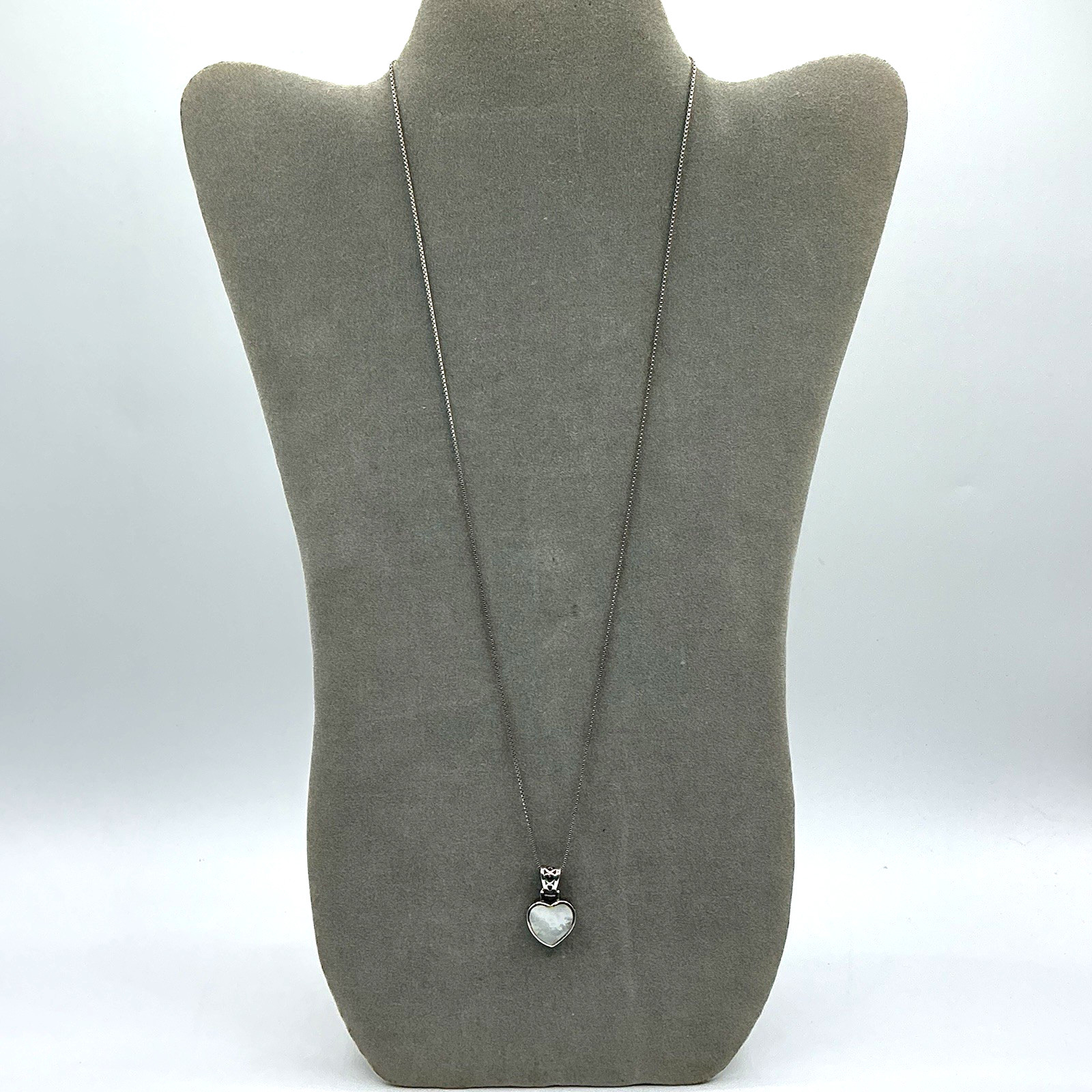 Sterling Silver Reversible Heart Pendant Blue Stone Mother Of Pearl 24” Necklace