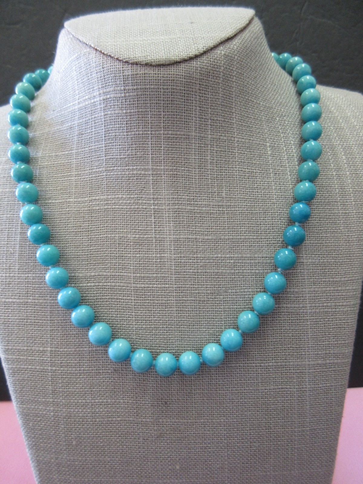 Vtg 14K Filigree Fishhook Clasp Dyed Stablized Turquoise Beads Necklace 19″ 39G