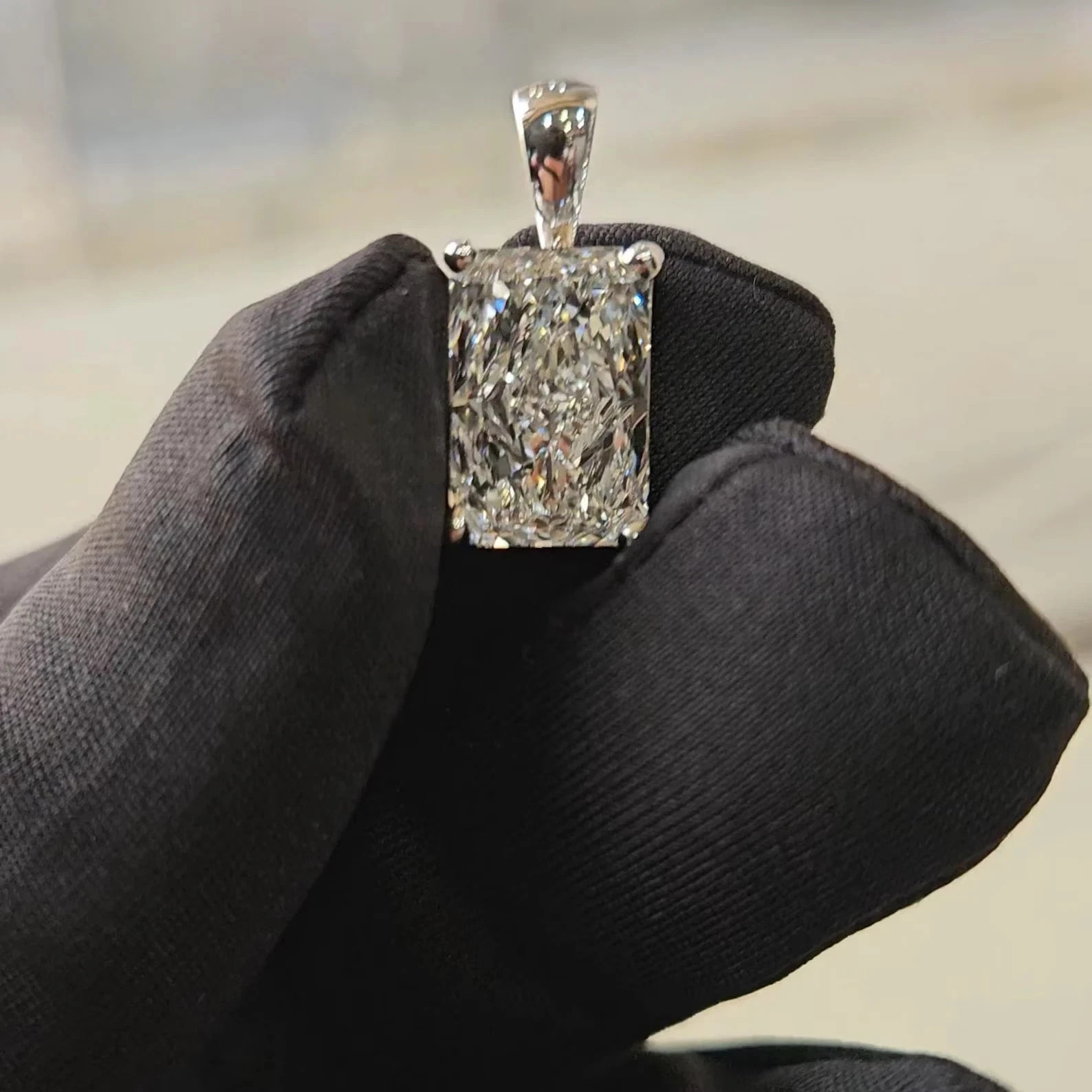 2CT Radiant GRA Certified Moissanite Pendant With 14k White Gold Plated Chain