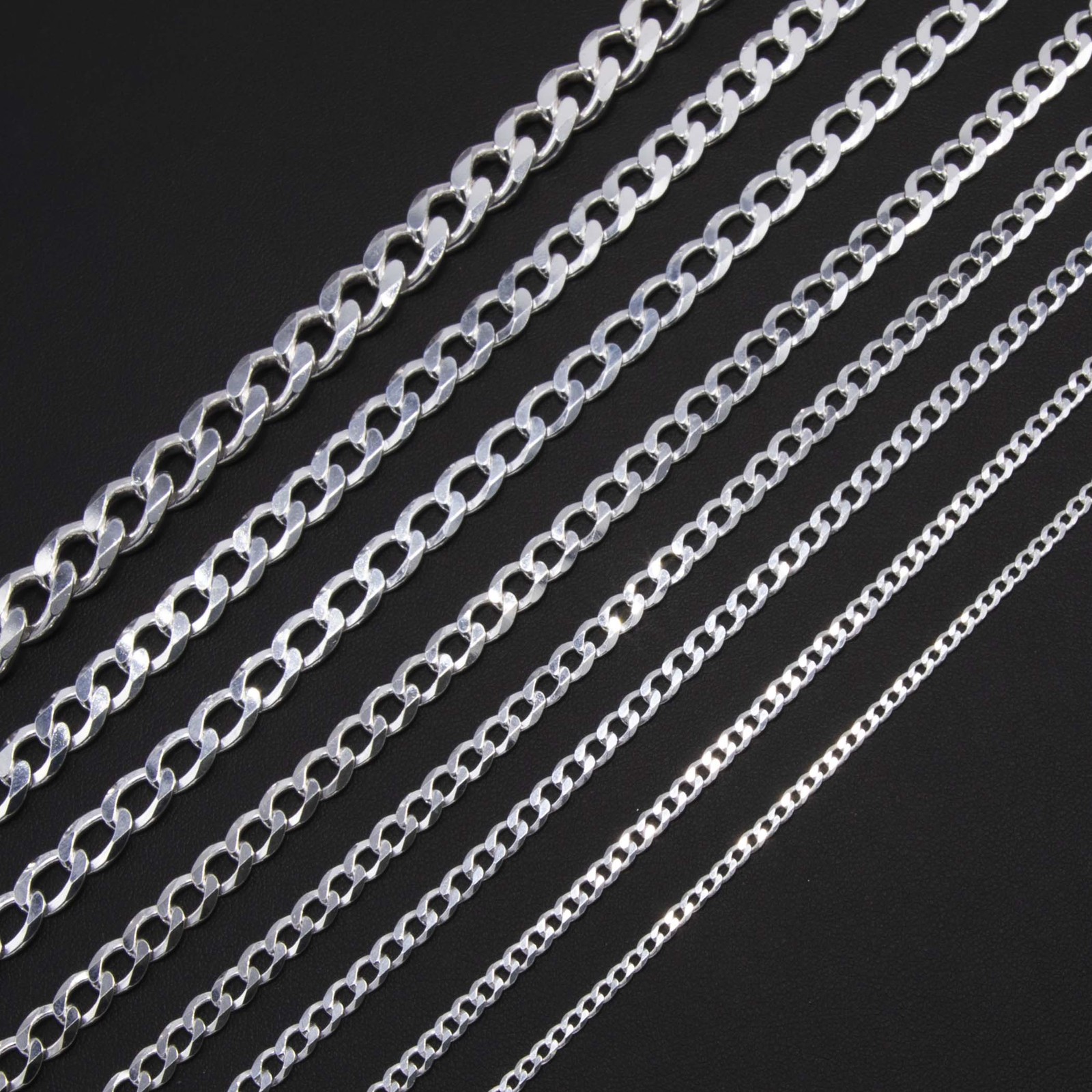Shiny Curb Link Chain Solid Sterling Silver 925 Italy All Sizes