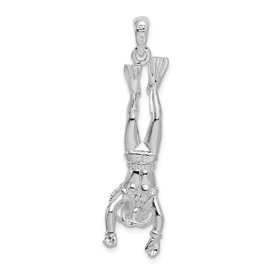 Sterling Silver Female Scuba Diver 3D Pendant