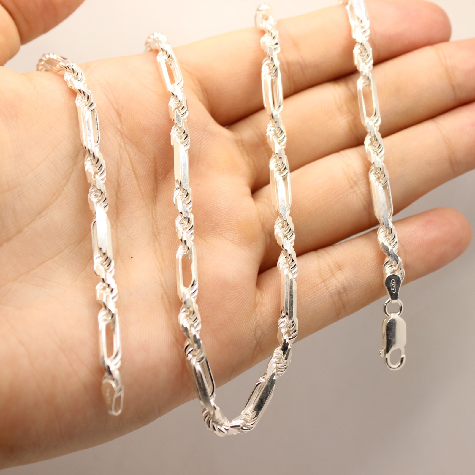 925 Sterling Silver Twisted Milano Figarope Chain Necklace (4mm~5mm/18″~28″)