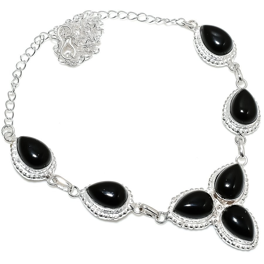 Black Onyx Gemstone Handmade 925 Sterling Silver Jewelry Necklace Size 18″