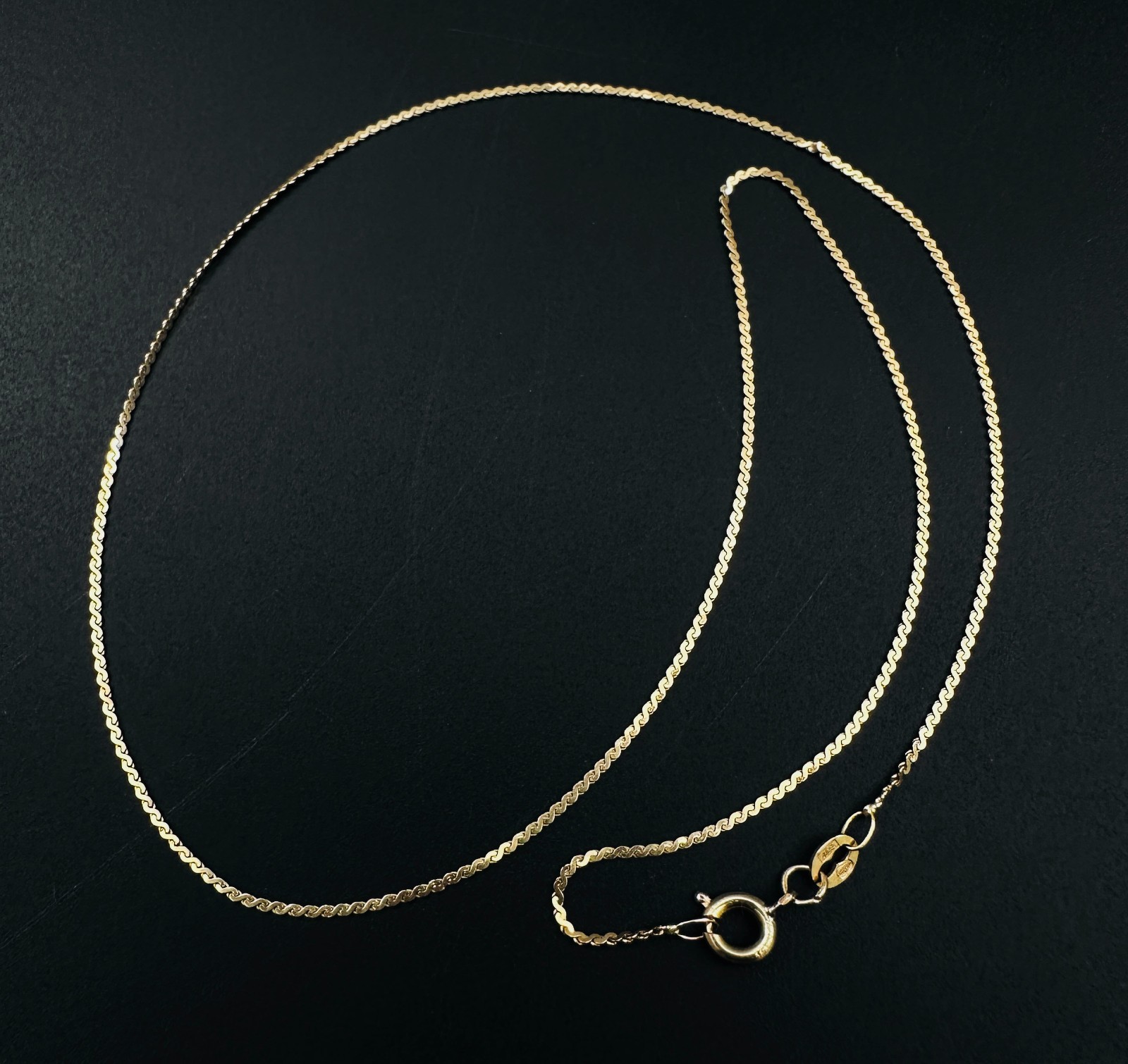 Solid 14K Yellow Gold Thin Serpentine Link Chain Necklace w/Filled Clasp 15 3/8″