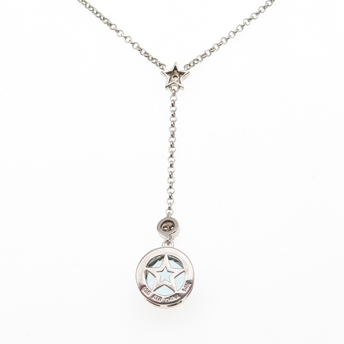 925 Sterling 14K Gold ATR Real Blue & White Topaz Lariat Chain Necklace 16-18″