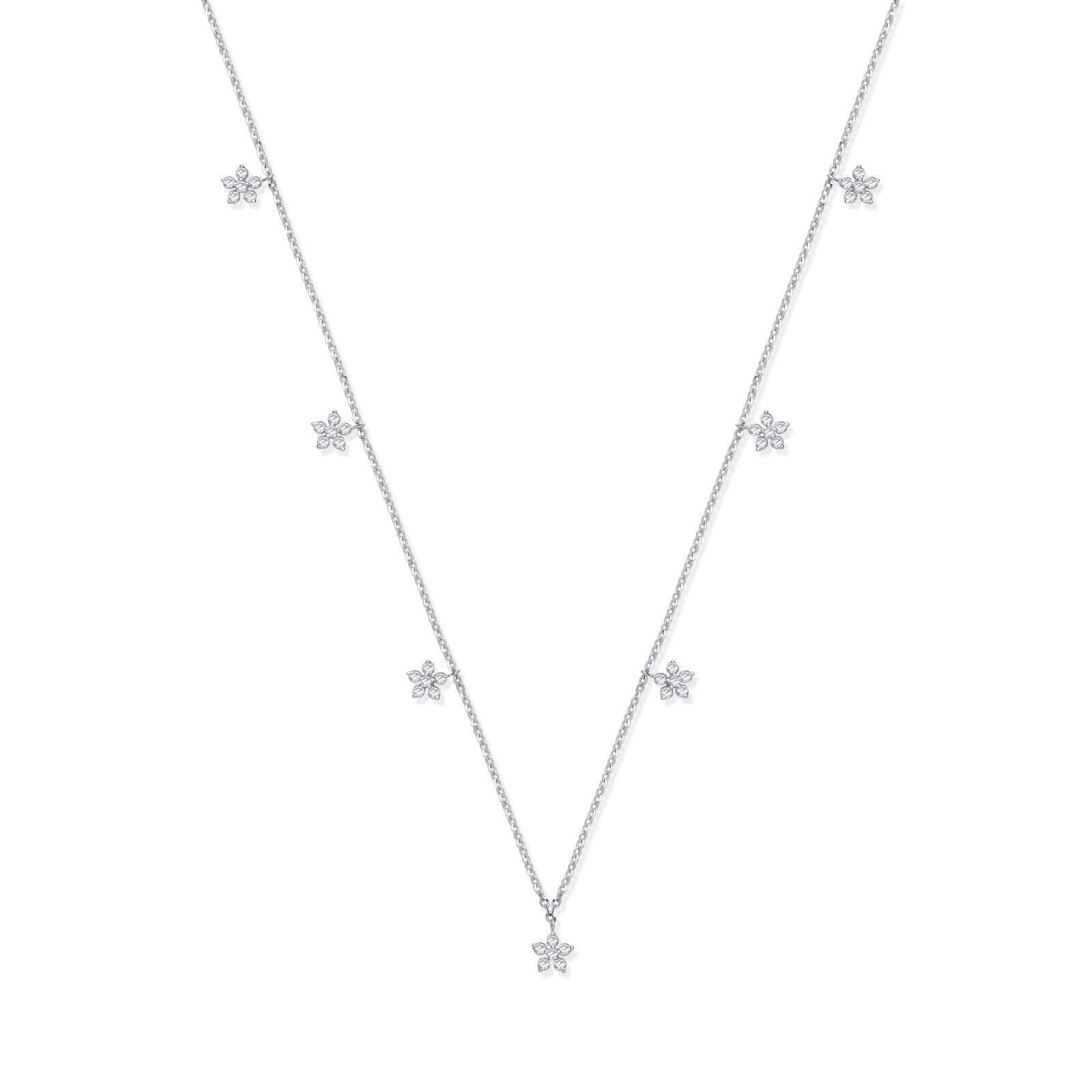 9ct White Gold 0.27ctw 7 Flower Cluster (18in/45cm) Chain Adjustable 16″ 17″