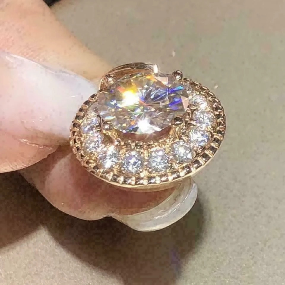 2Ct Round Cut VVS1/D Diamond Halo Pendant 18″ Free Chain 14K Yellow Gold Finish
