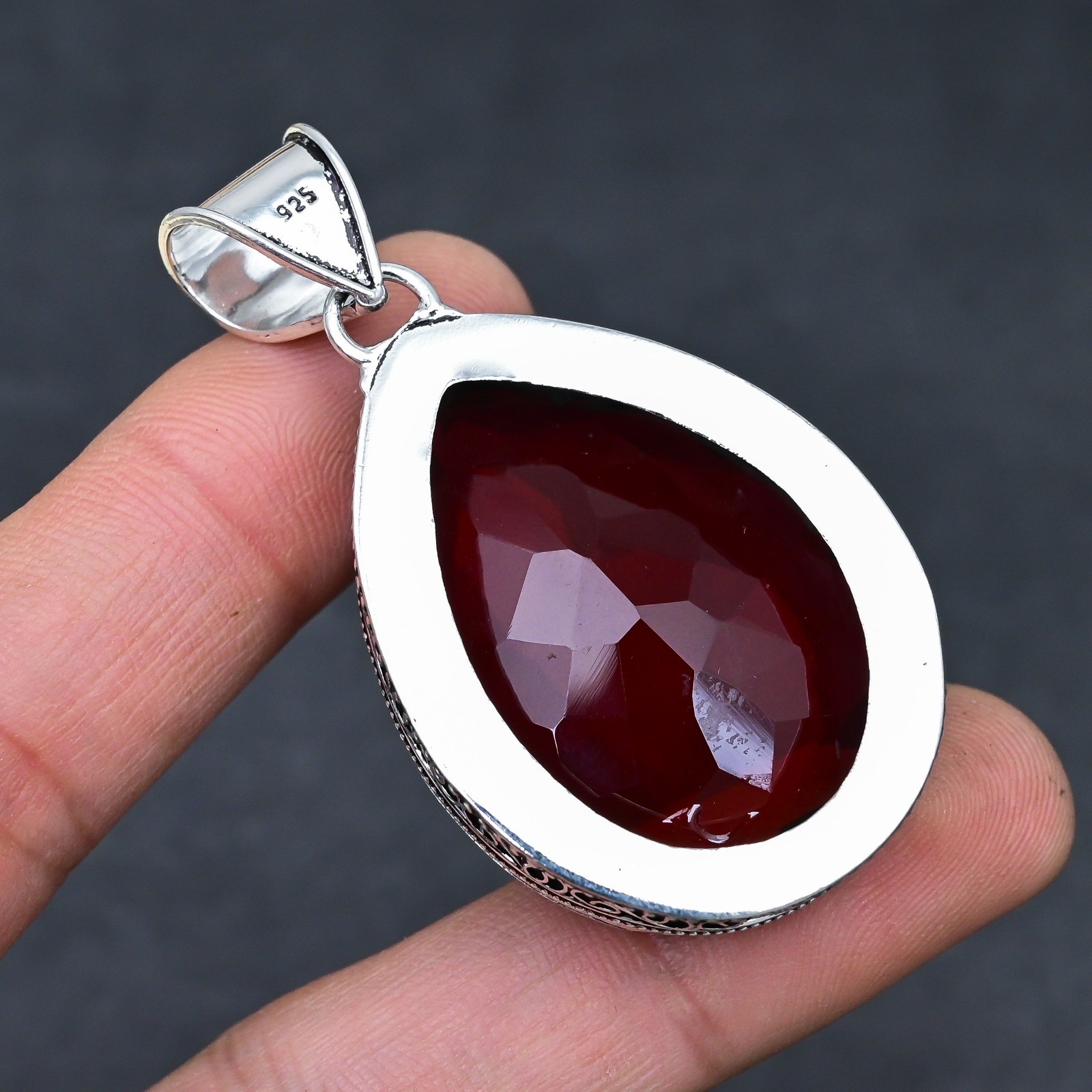 Red Garnet Gemstone 925 Sterling Silver Pendant Handmade Jewelry Gift For Her